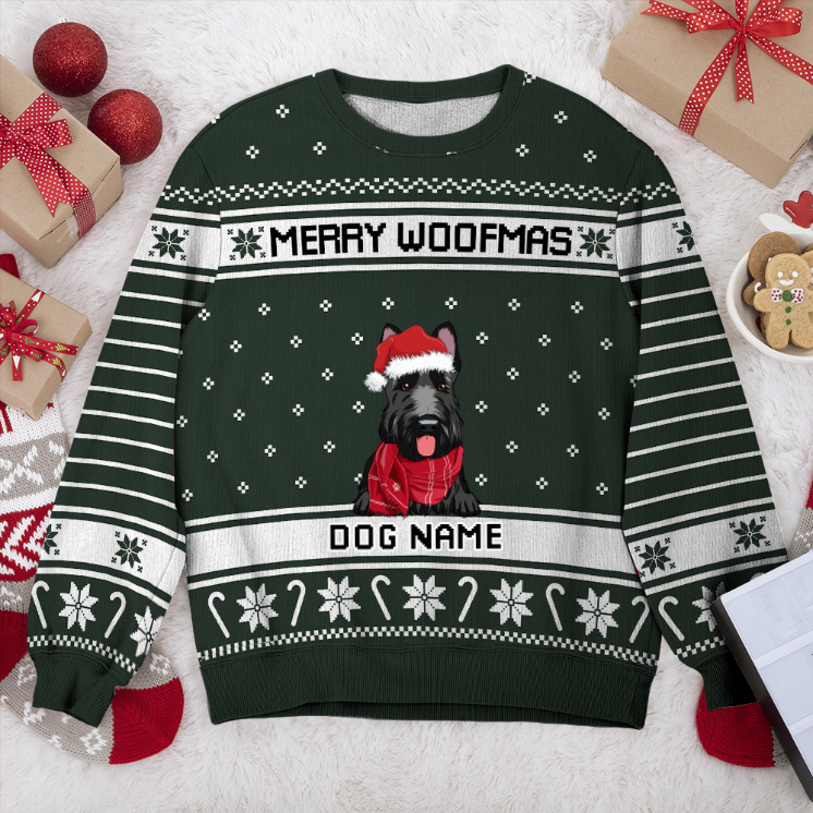 Scottish Terrier Merry Woofmas Personalized Sweater, Dog Ugly Christmas Sweater