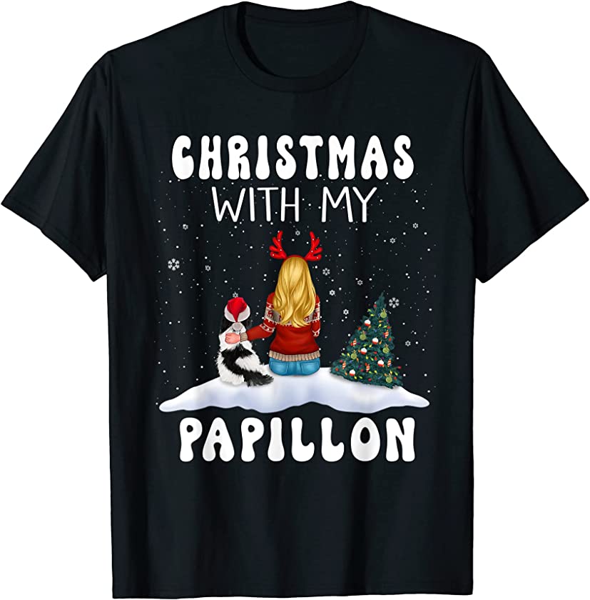 Christmas With My Papillon Dog Puppy Funny Xmas T-Shirt