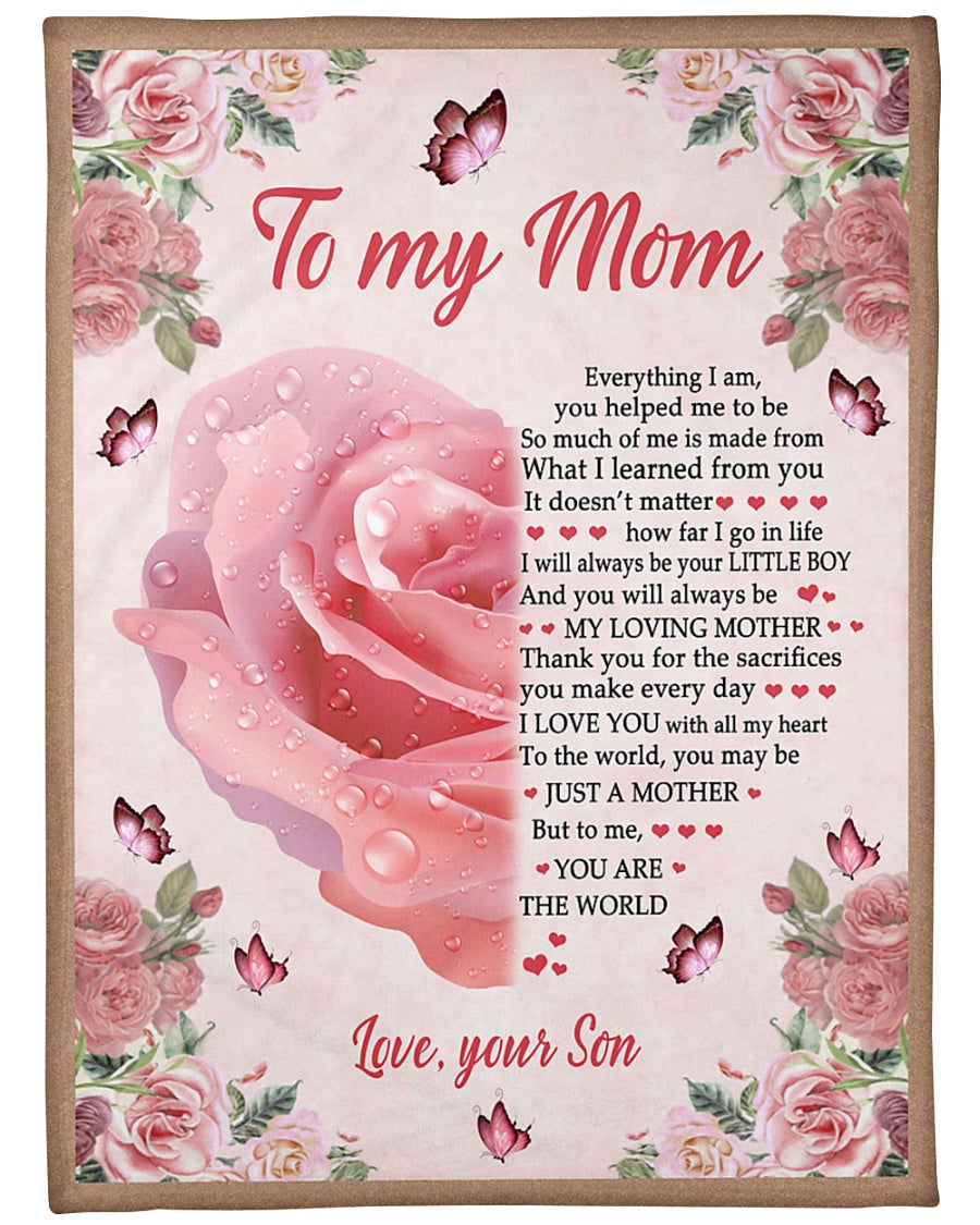 To My Mom I Love You With All My Heart Rose Butterfly Blanket Gift For Mom From Son Birthday Gift Home Decor Bedding Couch Sofa Soft And Comfy Cozy