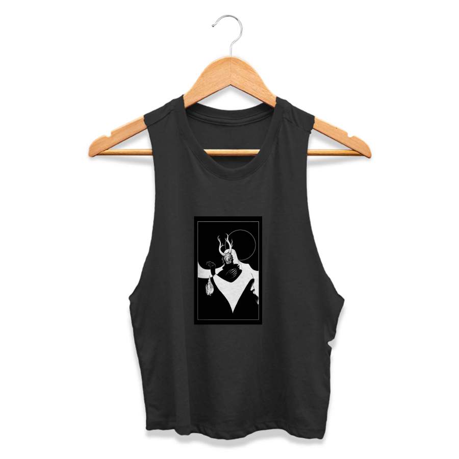 Stillness Giclee Art Occult Black Metal Minimal Bird Flower Symbol Clean Skull Aesthetic CPY Womans Crop Tanktop Tee