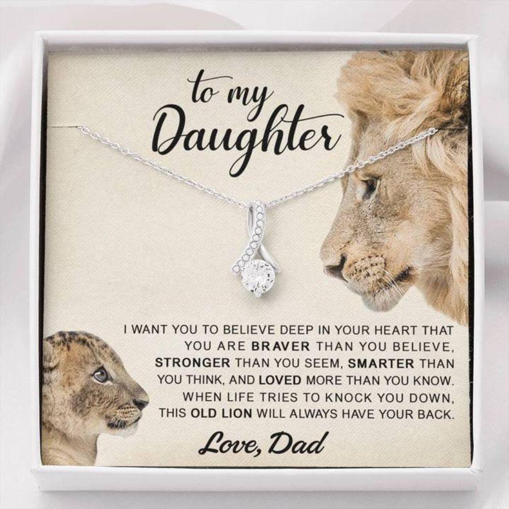 To My Daughter This Old Lion Will Always Have Your Back – Daughter Petite Ribbon Necklace 0921