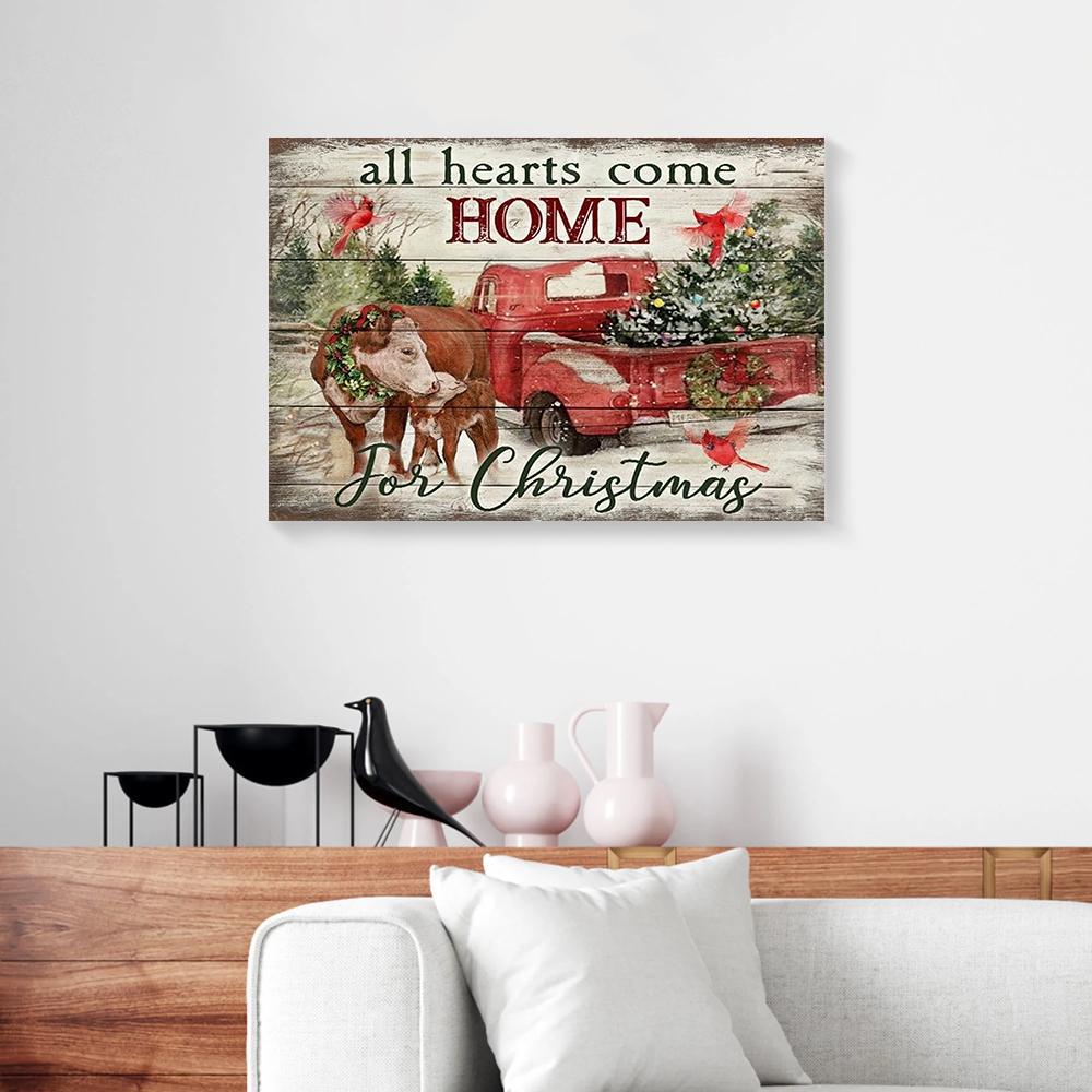 Canvas Art Prints All Hearts Come Home For Christmas Cows Cardinal Wall Art Canvas Home Decor Canvas