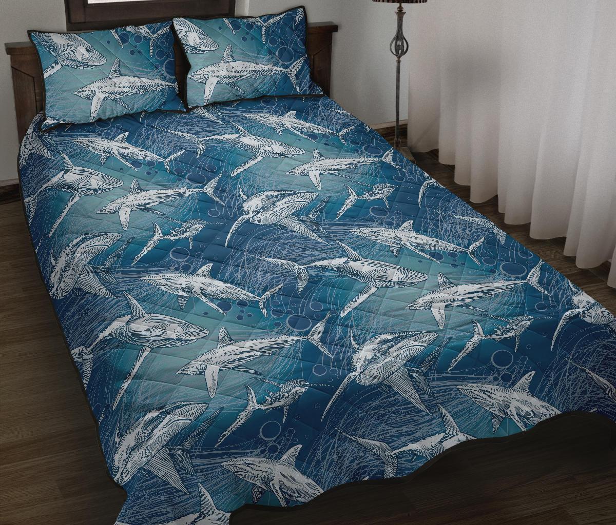 Shark hand drawn Quilt Bed Set