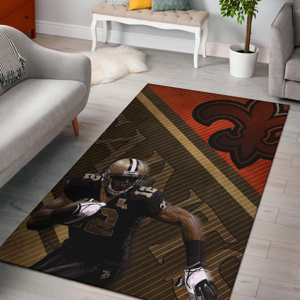 New Orleans Saints American Football Team Kenny Stills 12 Holding Rugby Ball Vintage Style Area Rug Home Decor