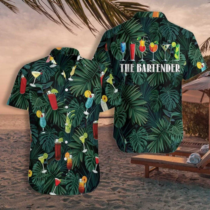 The Tropical Bartender Cocktails On Leaf Pattern Hawaii Shirt Ha101105