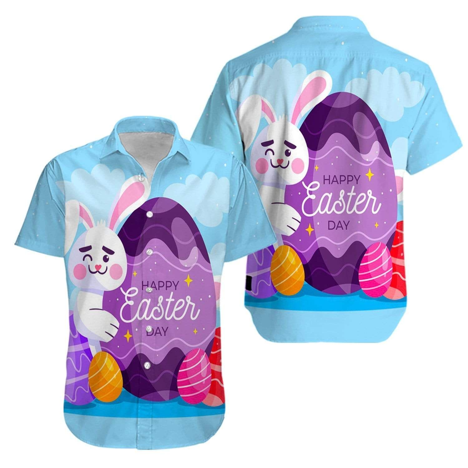 Beach Shirt Happy Easter Day Bunny Sky Hawaiian Aloha Shirts V