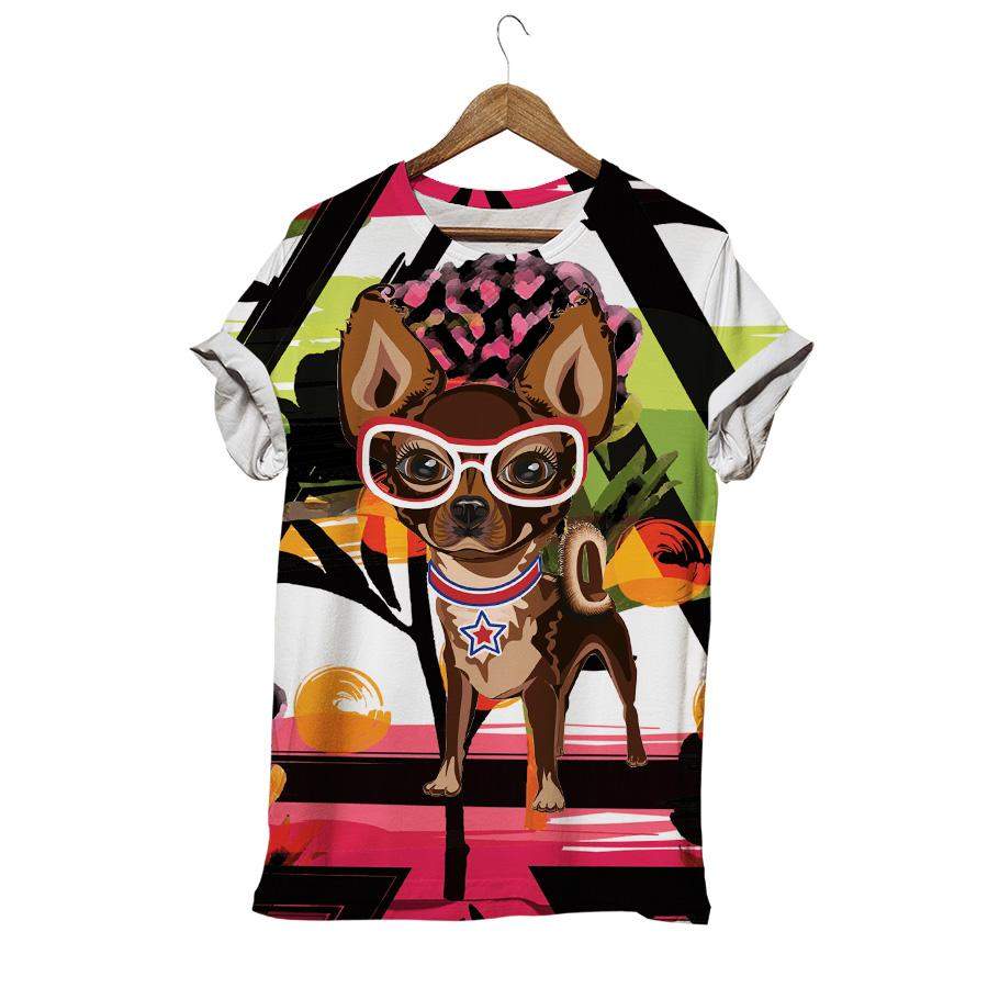 Puppy Chihuahua Wear Pink Glasses Cute Graphic T-shirts