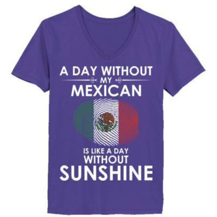 AGR A Day Without My Mexican Is Like A Day Without Sunshine – Ladies’ V-Neck T-Shirt