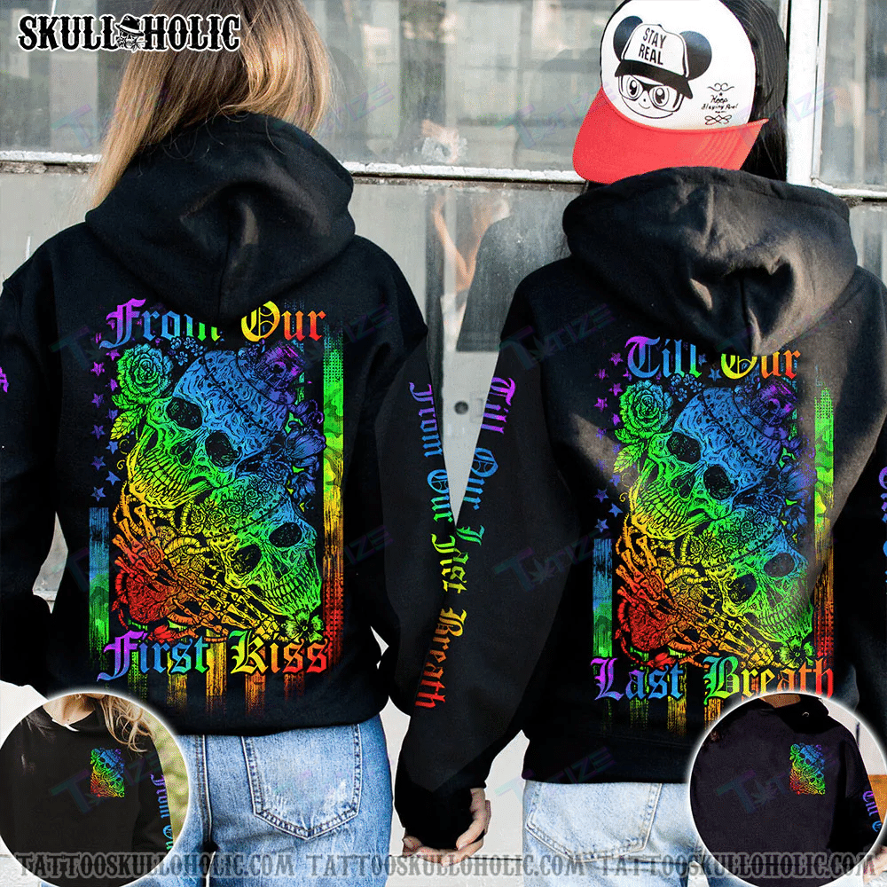 Matching Couple Shirt Couple Skull First Kiss Rainbow 3D All Over Printed Shirt, Sweatshirt, Hoodie, Bomber Jacket Size S – 5Xl