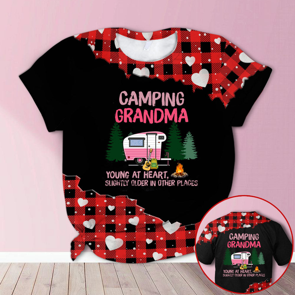 Personalized Camping Grandma Red Plaid All Over Print Shirts, 3D Shirts For Grandma Hn98 Do99