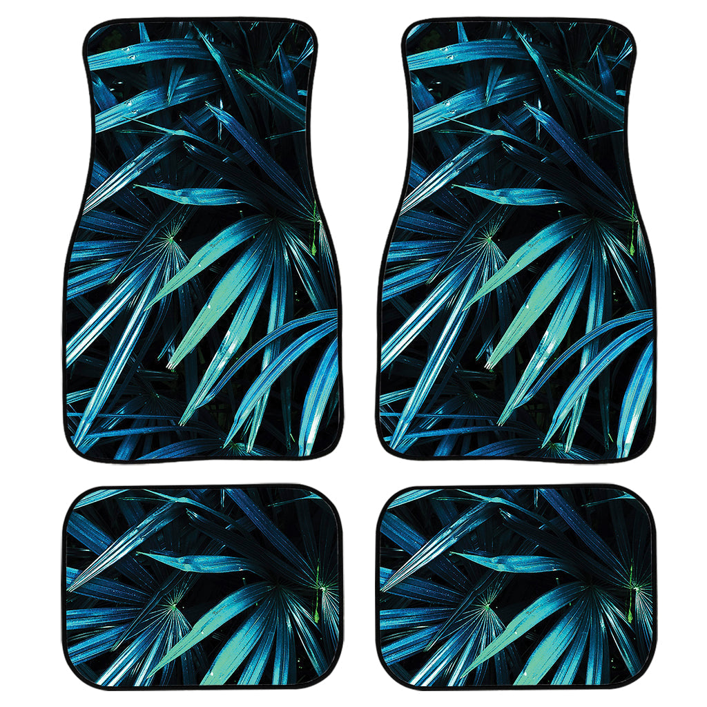 Turquoise Tropical Leaves Print Front And Back Car Floor Mats, Front Car Mat