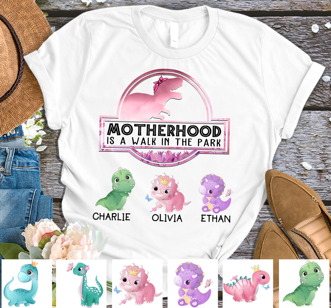 Motherhood Saurus with Grandkids cute T Shirt