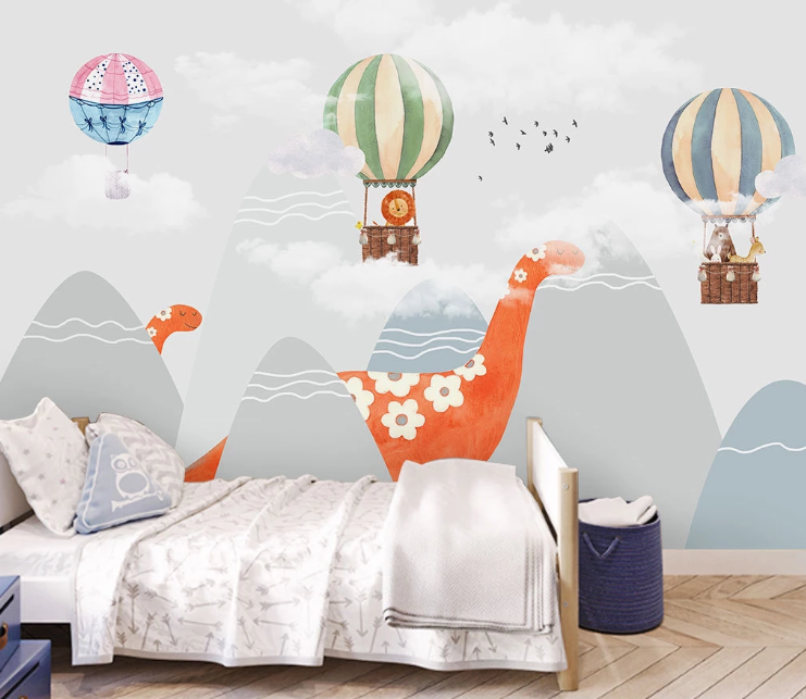 3D Animal Dinosaur Hot Air Balloon Wall Mural Wallpaper Sf419