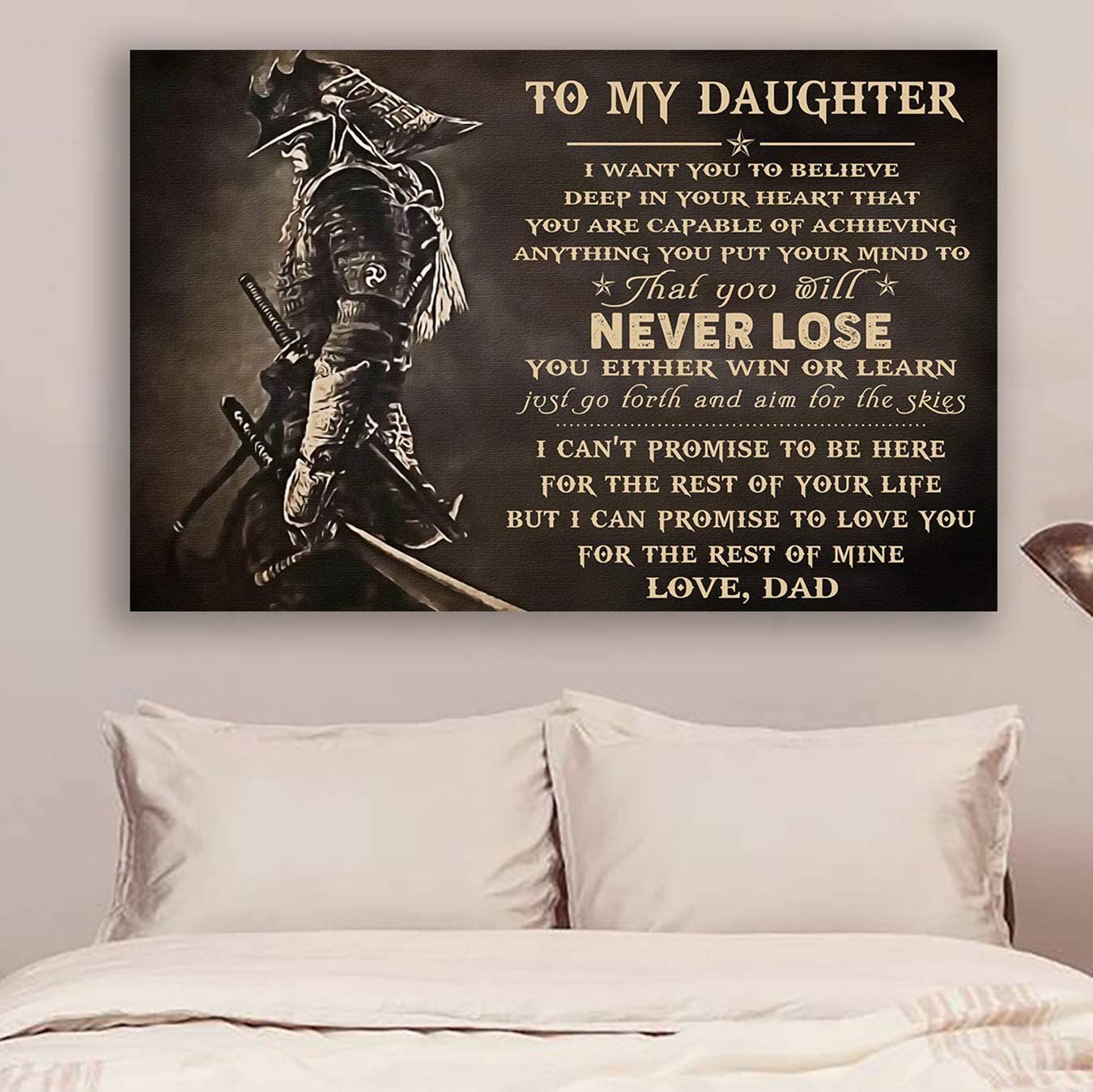 Poster for Room Aesthetic – Command Strips Wall Decor – Qh74 Samurai Poster – Dad to Daughter – Never Lose