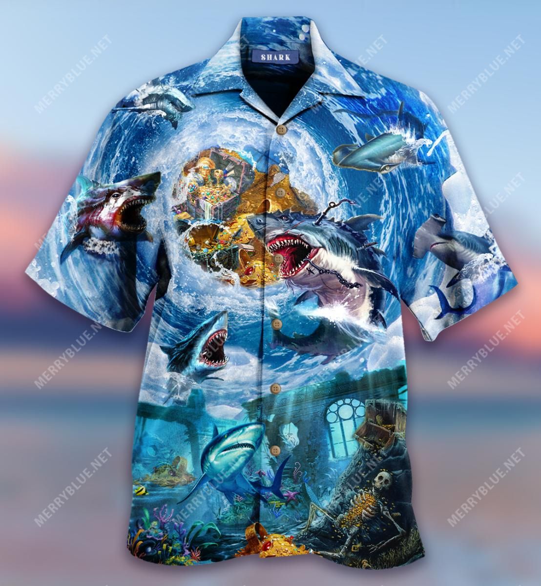 Sharks Treasure Aloha Hawaiian Shirt Colorful Short Sleeve Summer Beach Casual Shirt For Men And Women