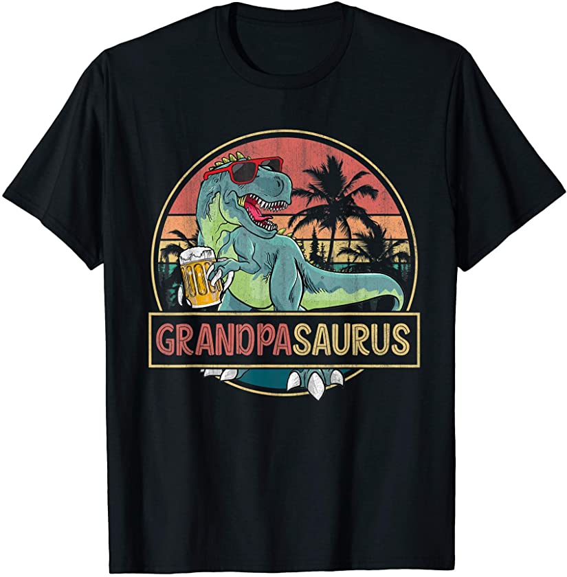 Vintage Grandpa Saurus Outfits T Rex Men Women Drinking Beer T-Shirt