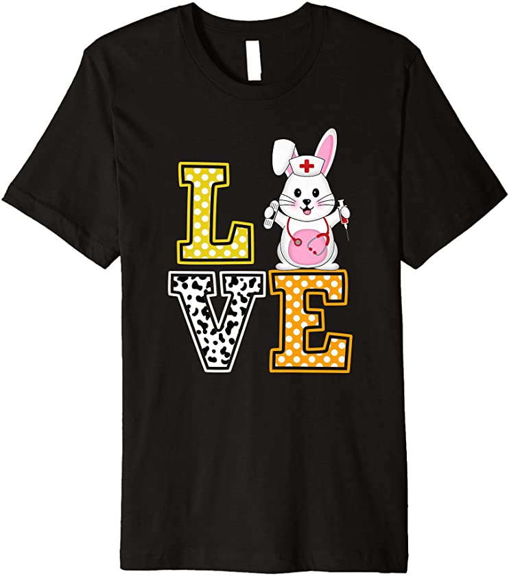 Love Easter Bunny Nurse Stethoscope Dalmatian Dog RN LPN LVN Premium T-Shirt