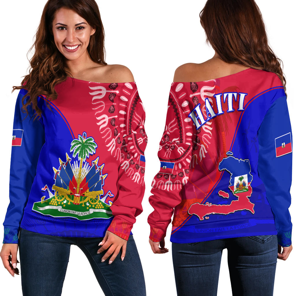 Haiti Off Shoulder Sweater Haiti Flag Dashiki Simple Style Lt14