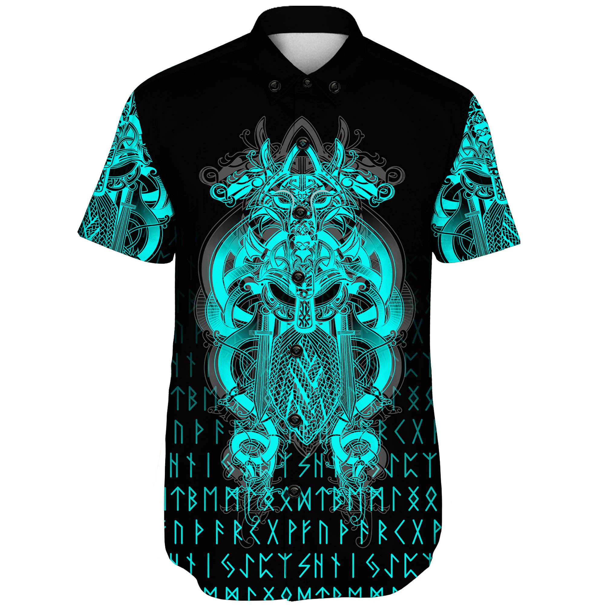 (Custom ) Viking Style Tyr Tattoo Cyan Short Sleeve Shirt A27 