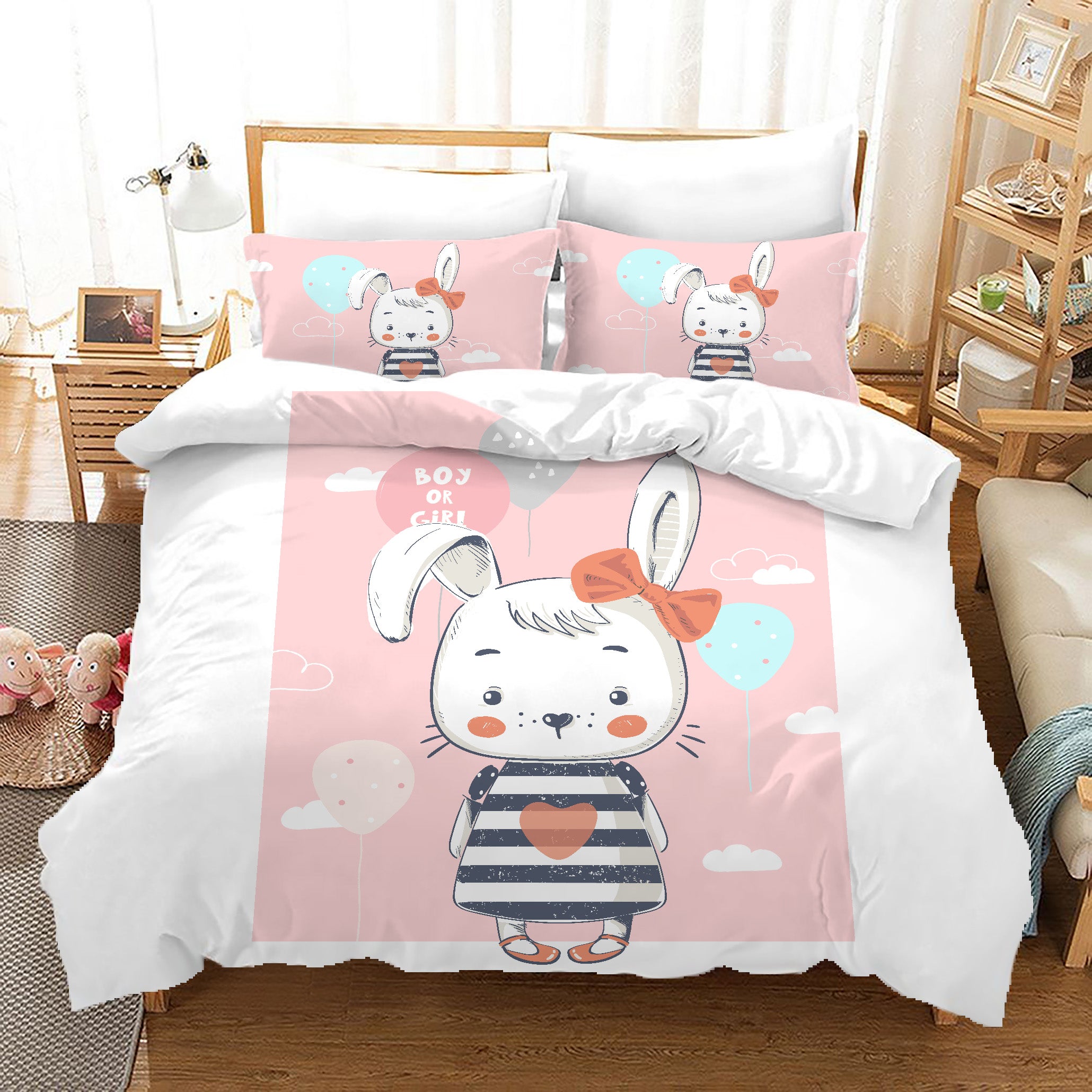 3D Cartoon Rabbit Pink Quilt Cover Set Bedding Set Duvet Cover Pillowcases A661 Lqh