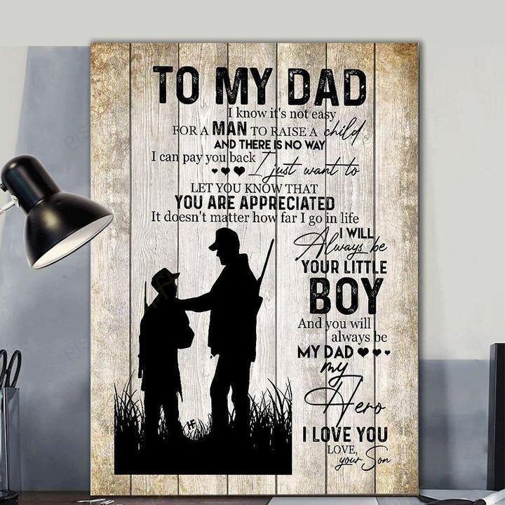 [Personalized Name] Hunting To My Dad Hero – Best Gift Idea For Father’S Day, Gift For Home Decor, Gift For Family – Horizontal Canvas Matte Canvas Wall Art