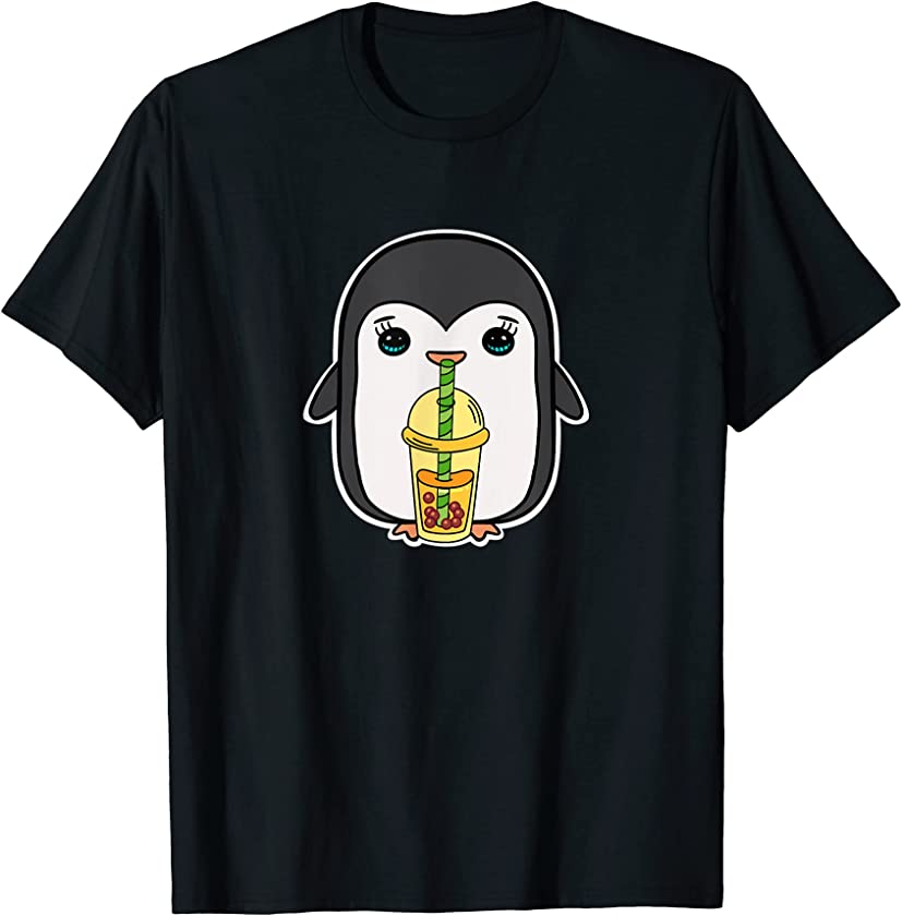 Cute Kawaii Japanese Anime Boba Penguin Drinking Bubble Tea T-Shirt