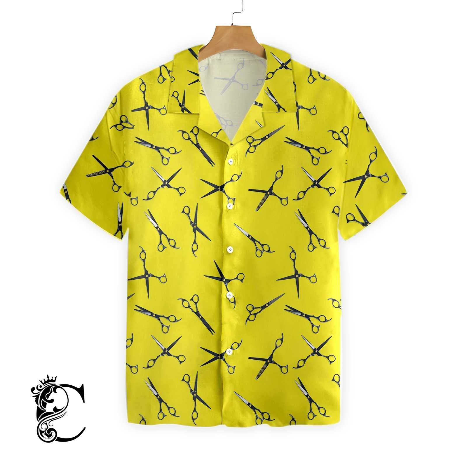 Barber Yellow Scissors For Professional Barber Hawaiian Shirt