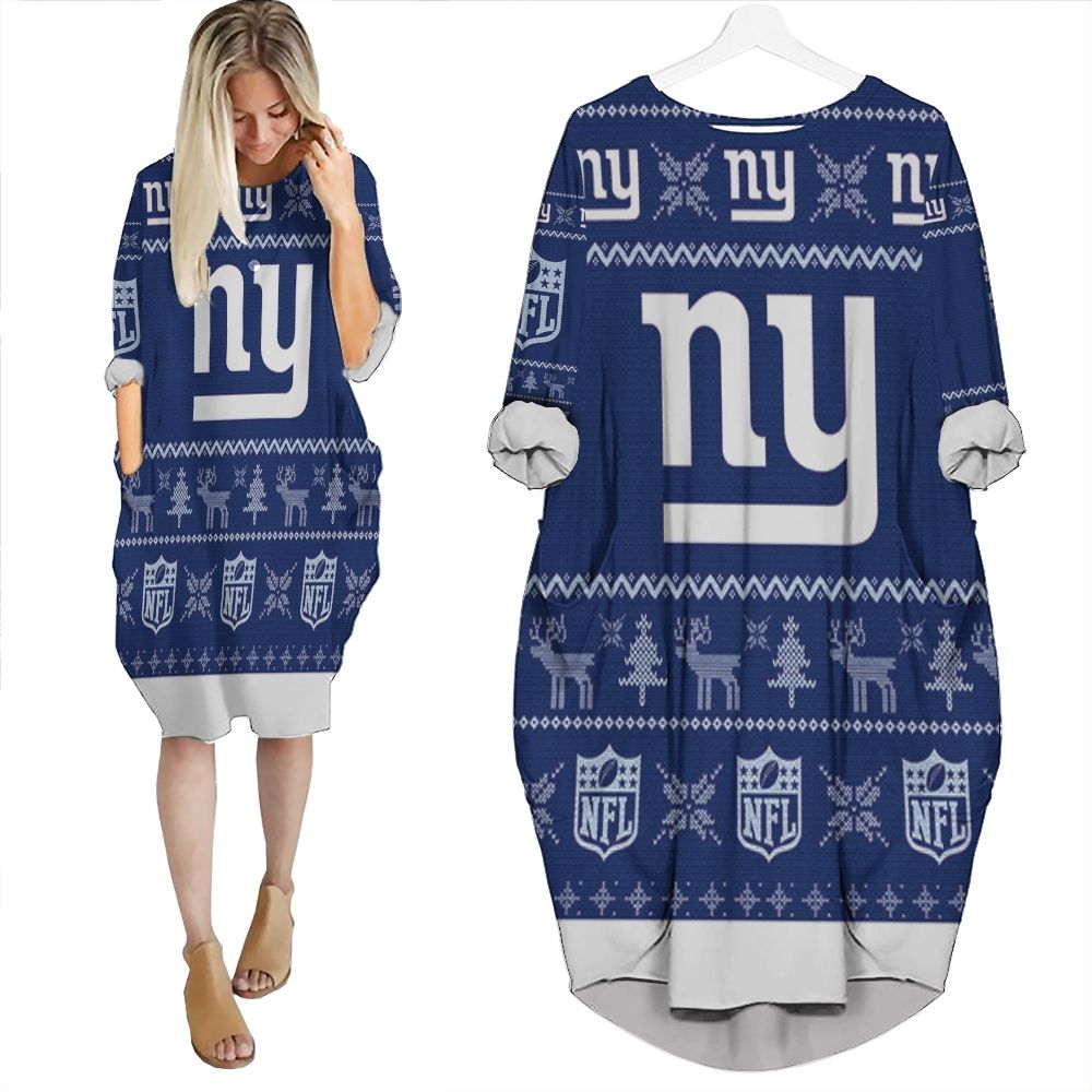 New York Giants Ugly Sweatshirt Christmas 3D Batwing Pocket Dress