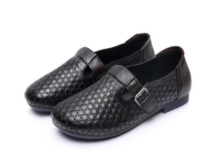 Vintage Handmade Shoes Loafers Genuine Leather  Flat Shoes