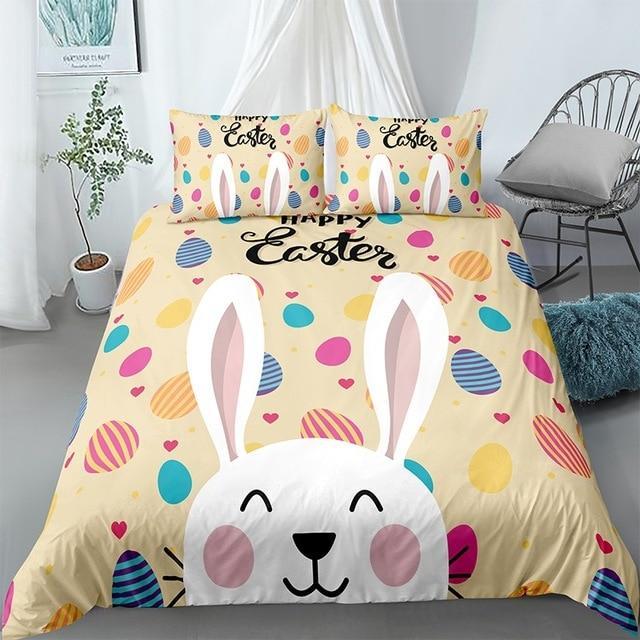 Rabbit Printed 3 Pieces Quilted Comforter Set