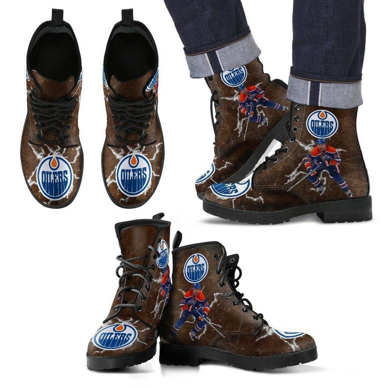 Edmonton Oilers Leather Boots Fashion Women Boots Shoes Shoes5930