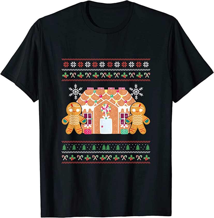 Ugly Christmas Gingerbread House Santa Claus New Year Deer T-Shirt