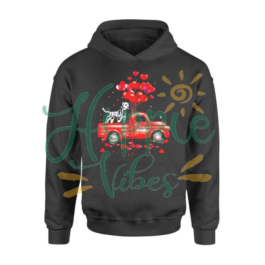 Dog gift idea Dalmation Riding Truck Couple Valentines Day T-Shirt – Standard Hoodie
