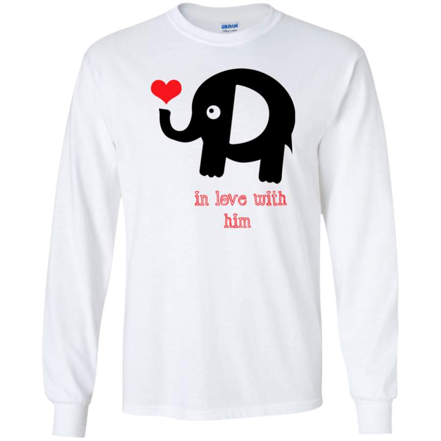 In love with him VALENTINES – Couple T Shirt G240 Gildan LS Ultra Cotton T-Shirt