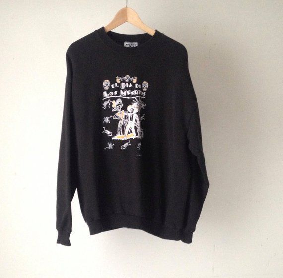 El Dia De Los Muertos Black Extra Slouchy Top 90S Vintage Shirt