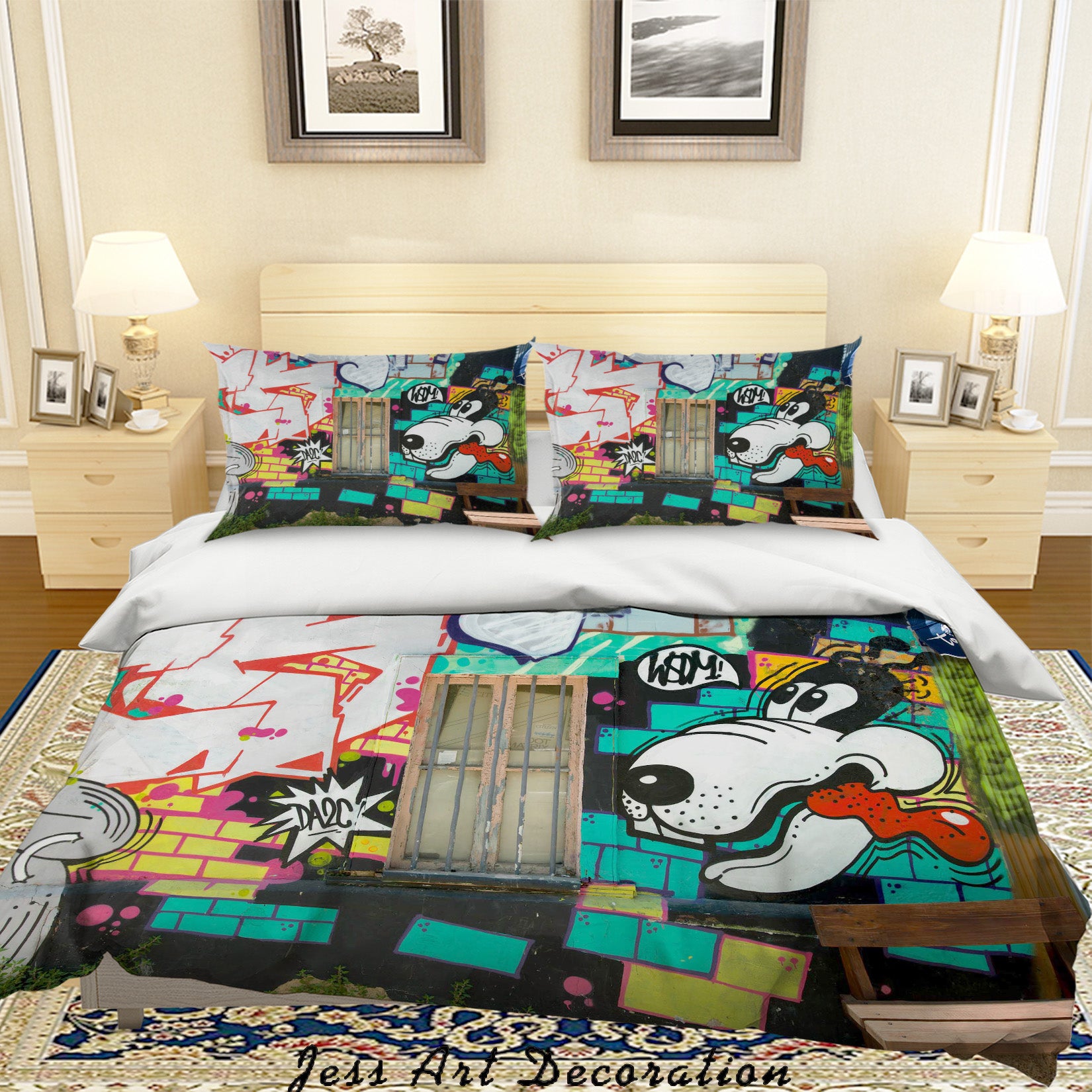 3D Graffiti Colorful Dog Animal Quilt Cover Set Bedding Set Duvet Cover Pillowcases Lxl