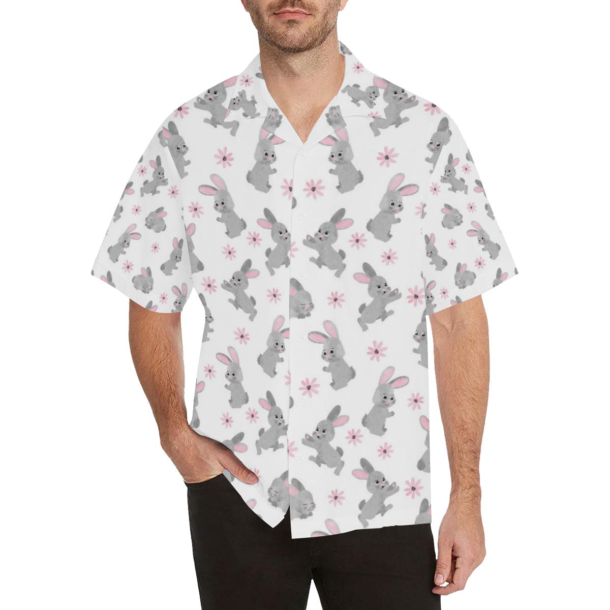 Watercolor cute rabbit pattern Men’s All Over Print Hawaiian Shirt