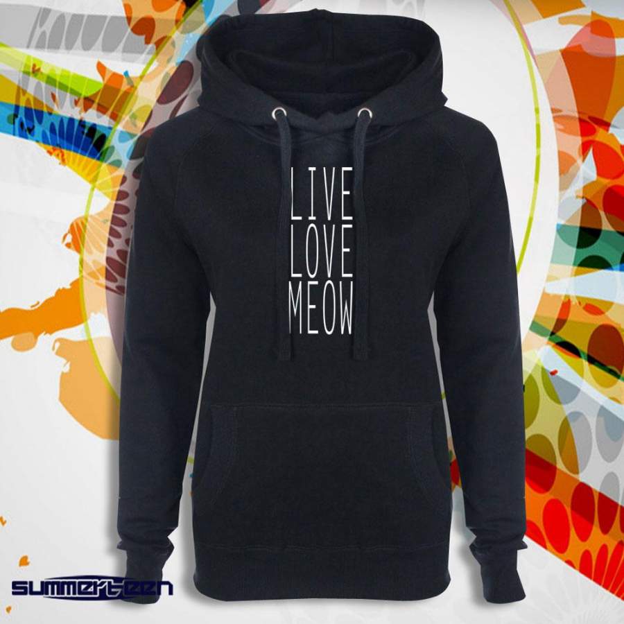 Live Love Meow Funny Kitten Lover Animal Cat Owner Gift Clothing Tumblr Women’S Hoodie