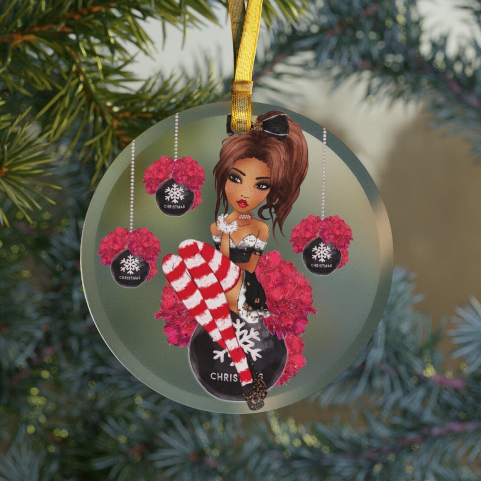 Sexy Black Girl Glassblack College Giftscollege Dorm Decorationhbcu Sorority Gift Friend Girlfriend Biracial Christmas Ornament