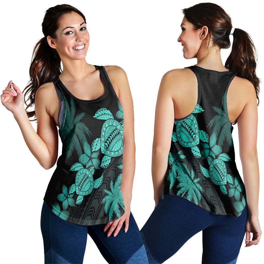 Hawaiian Turtle Plumeria Coconut Tree Polynesian Racerback Tank Turquoise Ah Ha95007