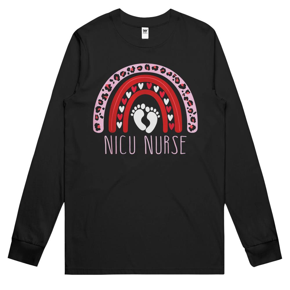 Cute Leopard Rainbow Nicu Nurse Valentines Day Long Sleeve T Shirts