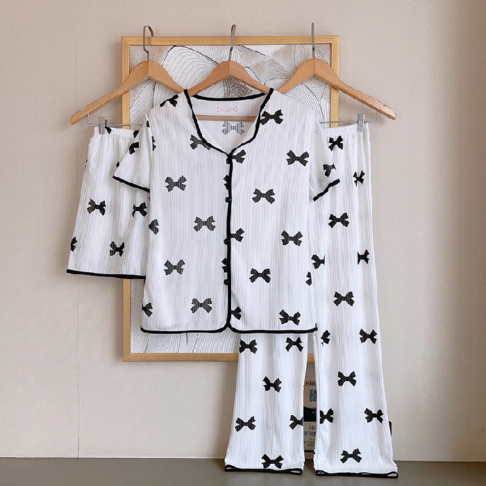 Spring Summer Women Home Clothes 3 Piece Pajamas Set for Women’s Pyjama Printing Short Sleeve Leisure Sleepwear Shirt Nightwear alx