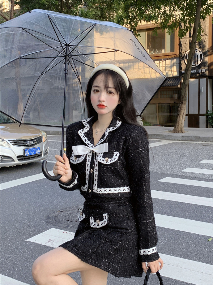 Spring Autumn Gothic Skirt Sets Women Black Y2k Crop Blazer Jacket Tops Mini Pleated Skirts Suit Korean Female Chic 2 Pieces Set alx