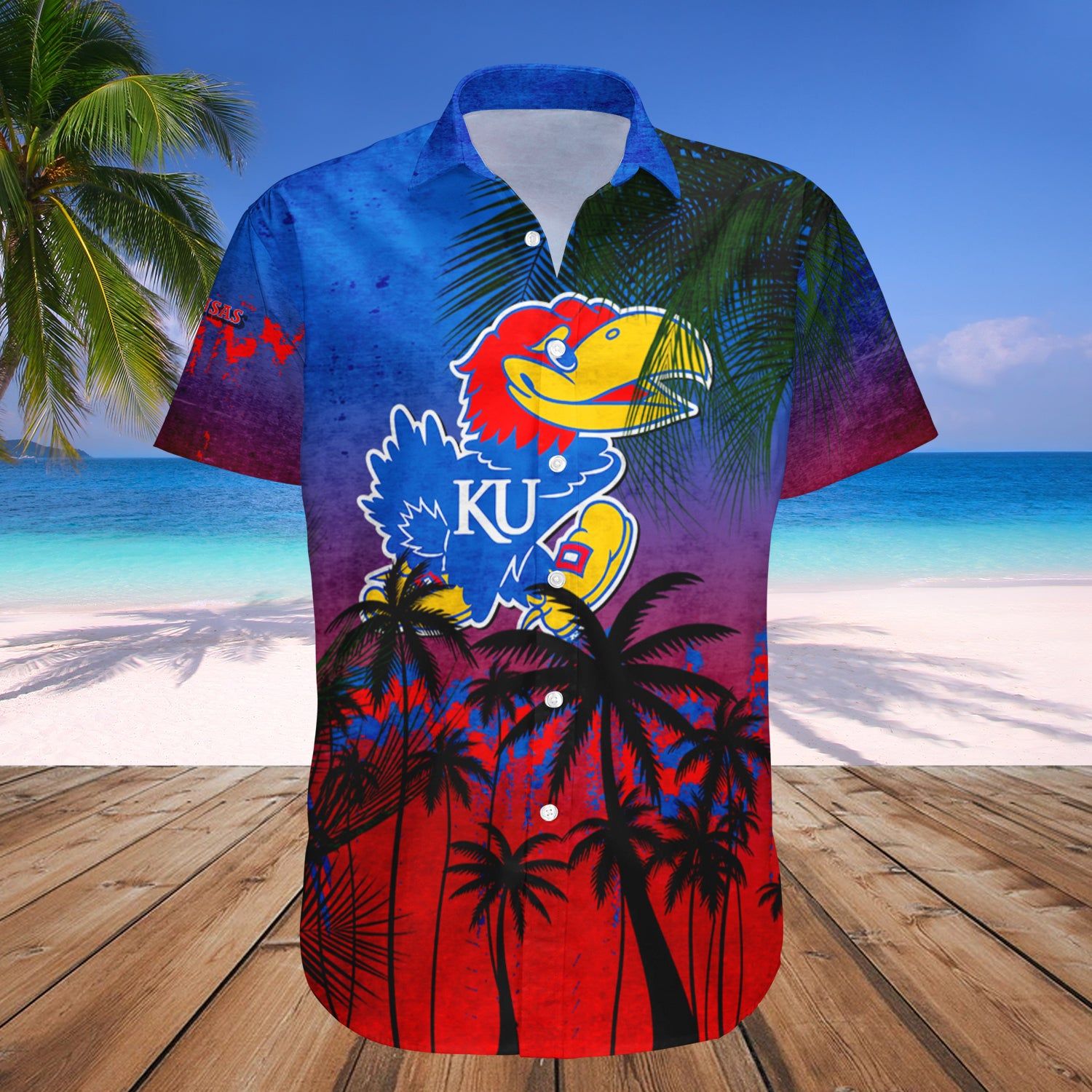 Kansas Jayhawks Hawaii Shirt Coconut Tree Tropical Grunge – NCCA