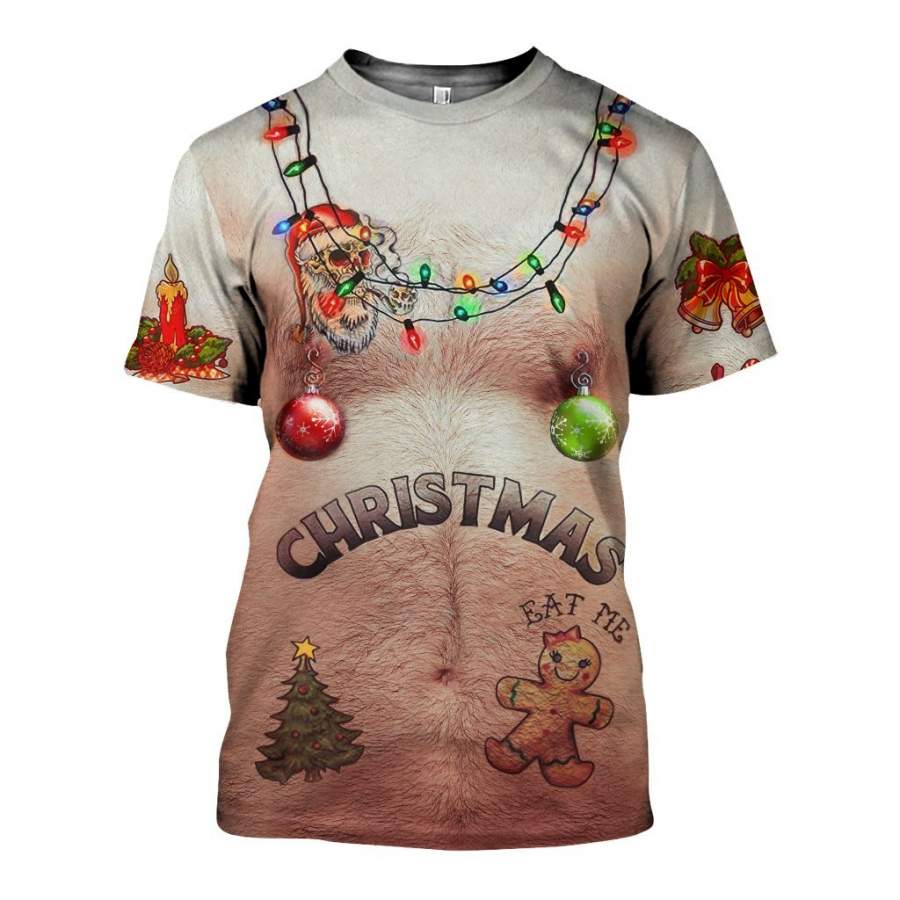 3D Hairy chest and Tattoos Brown Ugly Christmas Shirts AHAL091004