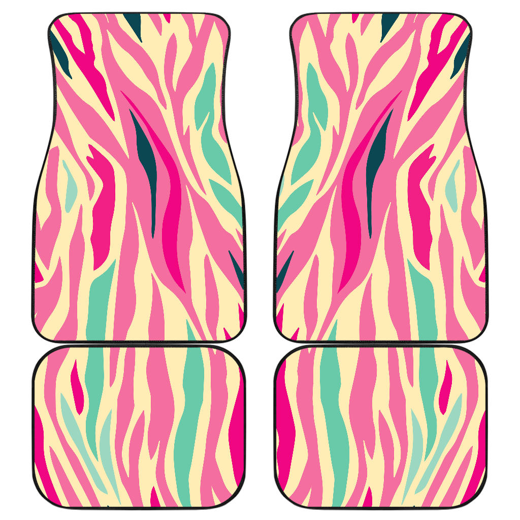 Pastel Zebra Pattern Print Front And Back Car Floor Mats, Front Car Mat