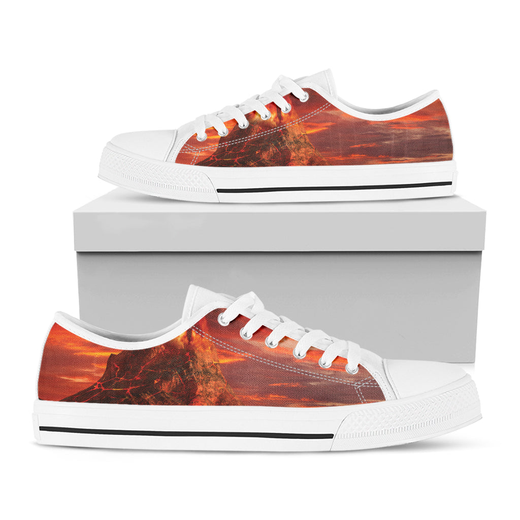 Volcano On The Sea Print White Low Top Shoes