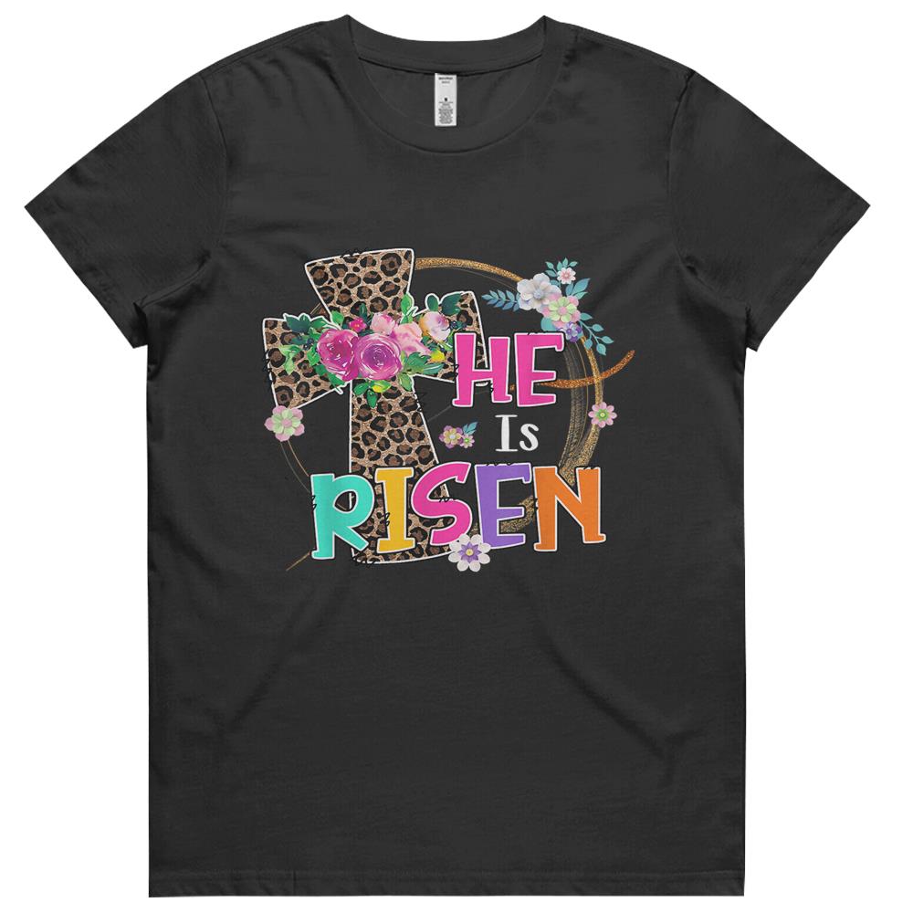 Easter Gift For Christian Teen Girls Mom He Is Risen Leopard Womens Tshirts