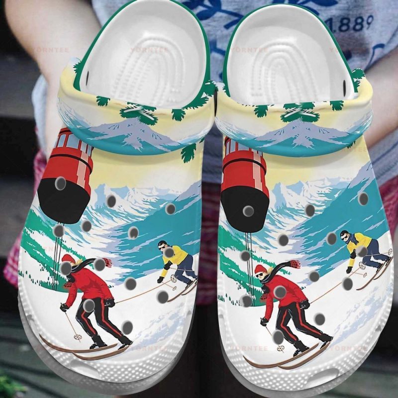 Couple Skiing Snow Mountain Gift For Lover Rubber clog Shoes Comfy Footwear