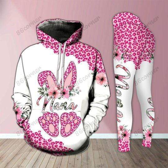 Custom name Pink Nana Bunny Easter Leopard Combo Hoodie Or Legging #V